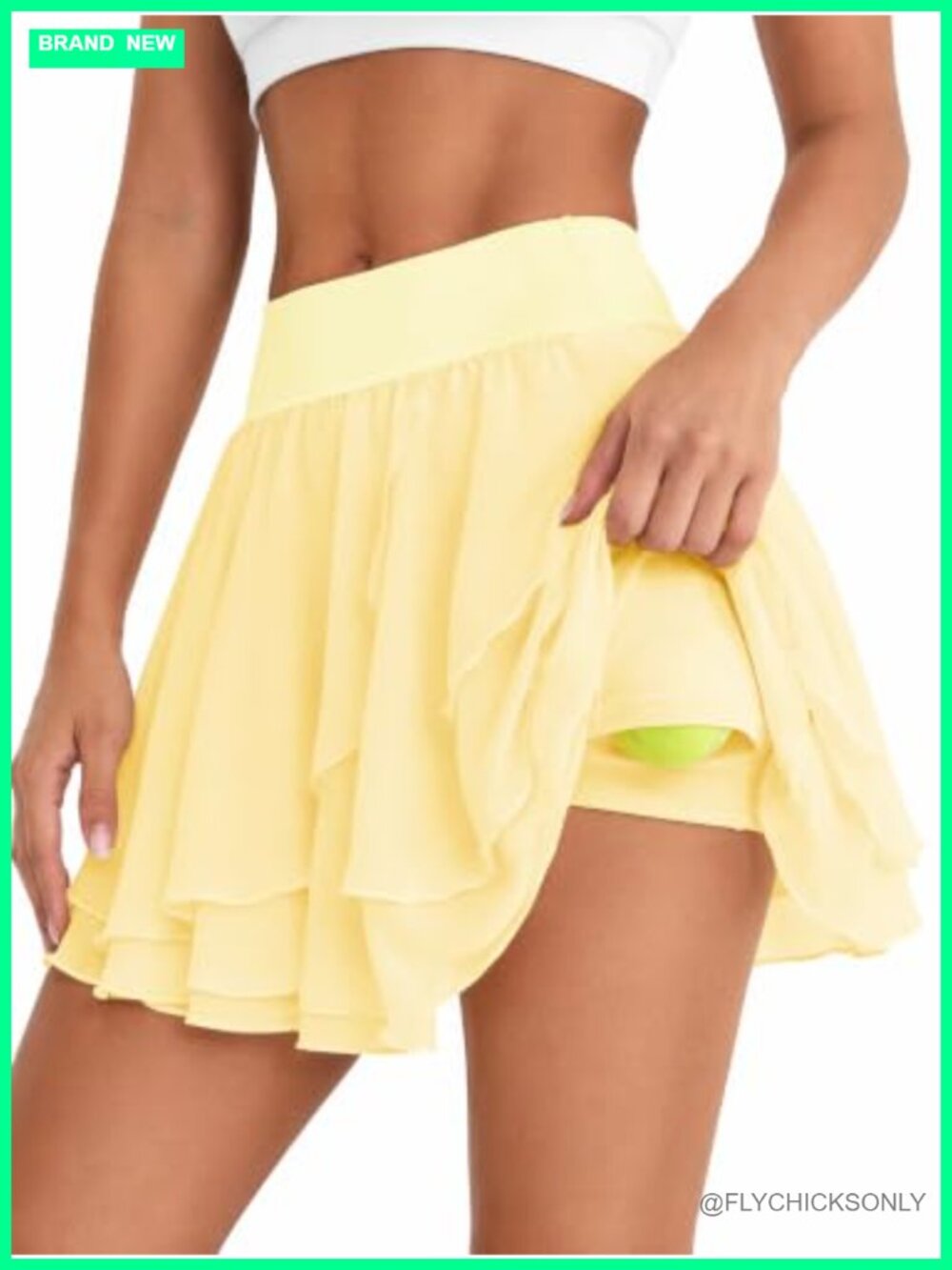 Womens Ruffle Tulle Tennis Skort with Built In Shorts